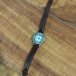 Brighton Paris Watch with Brown Band Band Silver Plated Needs Battery READ DESC.